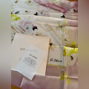 St. John Floral Silk Scarf in Soft Pink and Yellow New With Tags Size 36”X36”